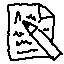 A rough pixel art drawing of a sheet of paper and a pencil.