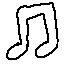 A rough pixel art drawing of a musical note.